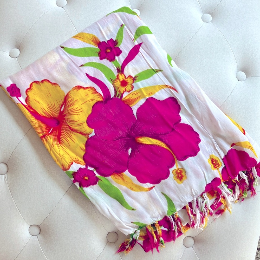 🌼🌸Tropical Pink and Yellow Swim Wrap with Fringe🌸🌼